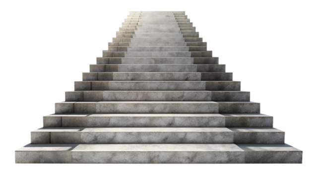 Wide Concrete Steps with Symmetrical Layout and Infinite Depth, Isolated on Transparent Background for Architectural and Design Projects