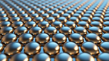 material science nanomaterials concept. Shiny metallic spheres arranged in a grid pattern.
