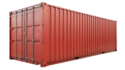 Fototapeta premium Red Shipping Container with Secured Double Doors and Corrugated Metal Sides, Isolated on Transparent Background: Standard Container for Global Trade and Logistics