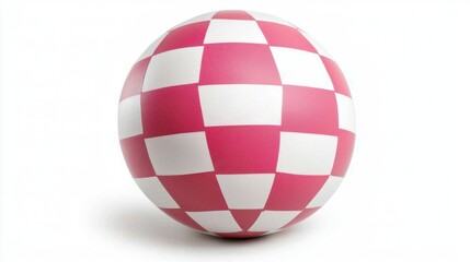 Obraz premium Colorful Pink and White Checkered Ball Against White Background