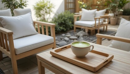 Obraz premium Serene Outdoor Cafe with Zen Garden