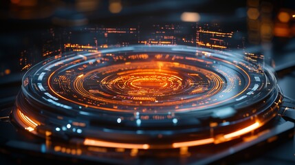 Fototapeta premium Futuristic Interface Display with Orange Lights and Circles