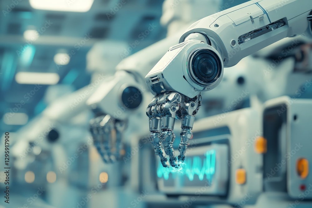 Aufkleber robotic arms with cameras and advanced technology in a futuristic manufacturing facility environment