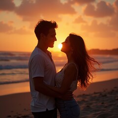 romantic couple at sunset