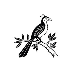 Royal Crested Bird Silhouette Standing on Grass – Vector Art