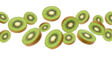 Isolated Sliced Kiwi Fruits Floating in Air on White