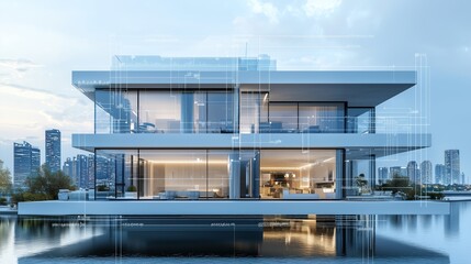 Obraz premium Modern Minimalist House with Water Reflection Design