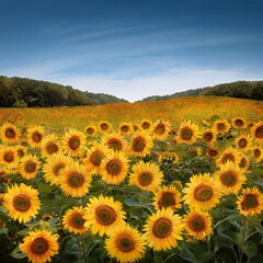 Obraz premium Field of sunflowers in full bloom joy and positivity on a 