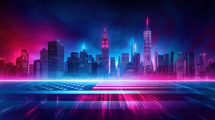 Illuminated Cityscape Celebration New York Digital Art Urban Environment Night View Modern Concept