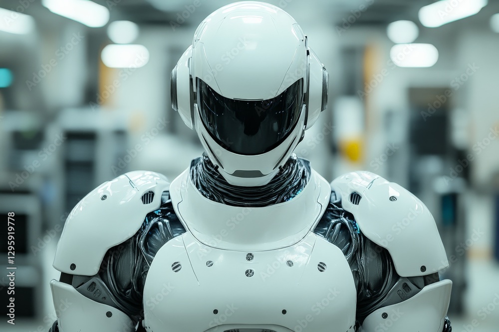 Fototapete advanced humanoid robot stands ready in a high-tech laboratory displaying cutting-edge technology