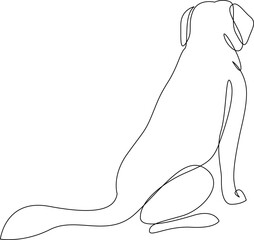 Continuous one line drawing of sitting dog, view from back. Rear view of a Labrador hand drawn single line design. Minimalist style vector illustration, editable stroke.