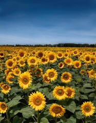 Fototapeta premium Field of sunflowers in full bloom joy and positivity on a 