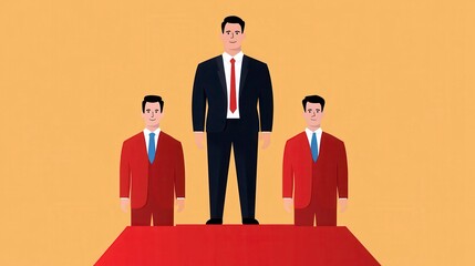 Pixel Art Business Illustration Three Men in Suits on Red Platform