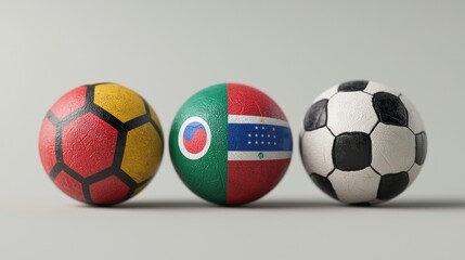 Colorful Soccer Balls with Unique Designs on Gray Background