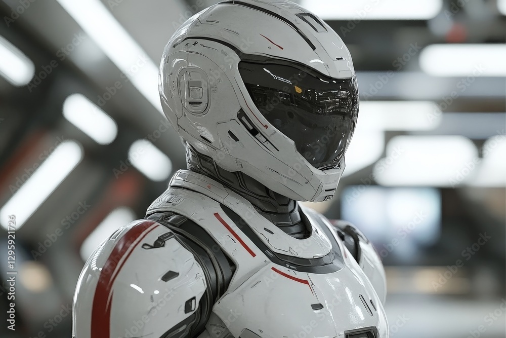 Poster futuristic robot in a high-tech environment during exploration mission