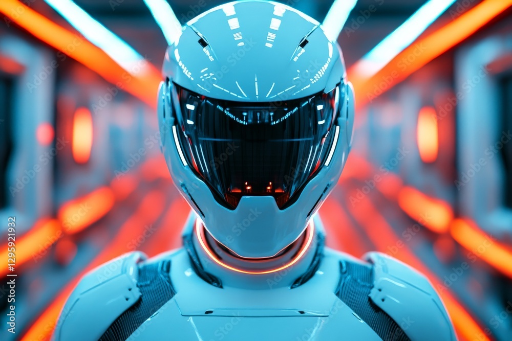 Leinwandbilder futuristic robotic figure in a high-tech corridor with vibrant neon lighting creating an immersive a