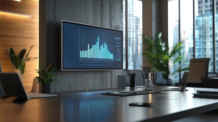Modern Office Space with Data Visualization Display