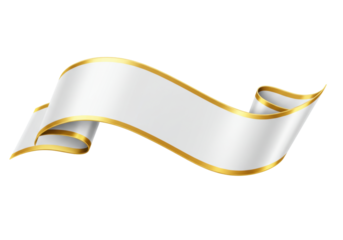 Isolated Blank White Ribbon Banner with Gold Trim