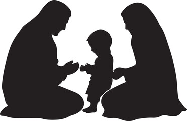 Islamic mindset  family silhouette design vector.