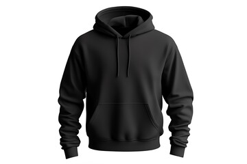 Black hooded sweatshirt isolated on white background.