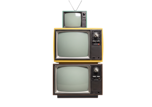 Isolated Stack of Three Retro Television sets with Antenna