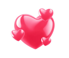 Pink glossy hearts isolated on white. Emoji icon. Clipping path included