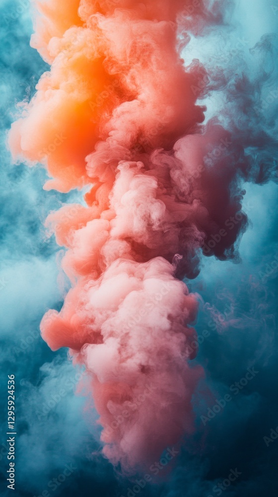 Poster a mesmerizing display of smoke forms a striking column in shades of orange and pink, contrasting bea