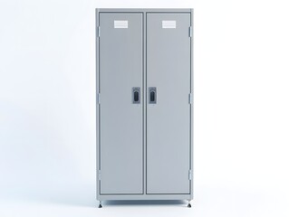 Naklejka premium Closed Gray Metal Locker Cabinet for Secure Storage and Organization in Workplace Gym or Office