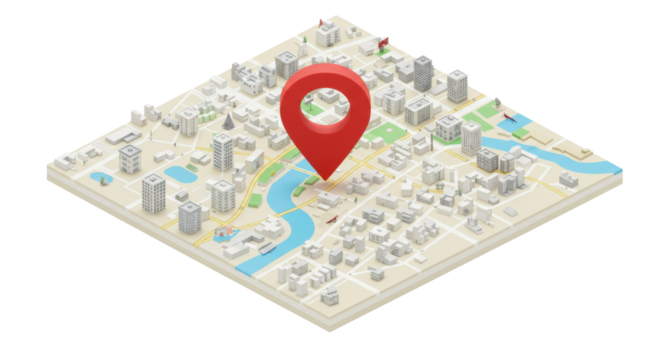 Isolated Detailed City Plan Isometric View with Navigation Marker