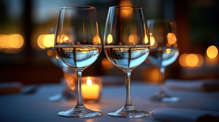Romantic Wine Glasses, Outdoor Dining, Candlelight, Blurred Background