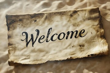 Handwritten Welcome Inscription on Aged Paper Adds Charm to Any Space. Generative AI