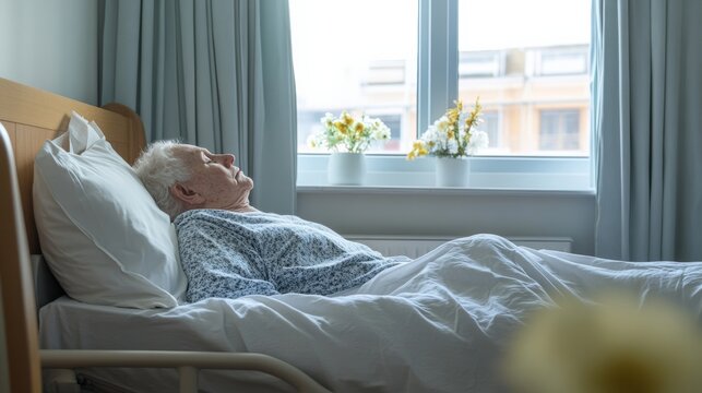 A rare illness patient resting in a peaceful bedroom with calming decor. Featuring rest and recovery
