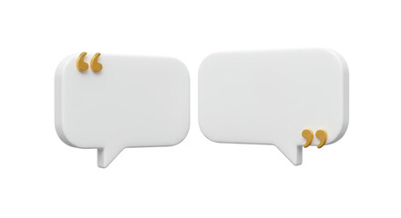 Isolated Pair of White Speech Bubbles Enhanced with Elegant Golden Quotation Accents