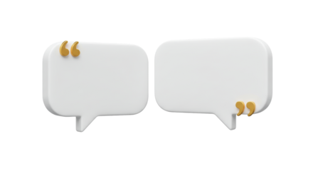 Isolated Pair of White Speech Bubbles Enhanced with Elegant Golden Quotation Accents