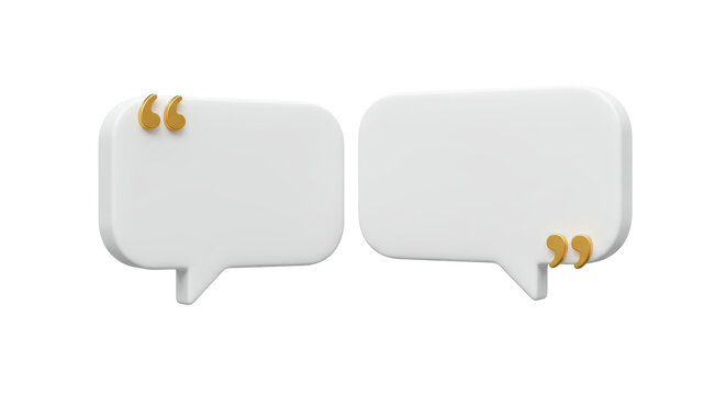 Isolated Pair of White Speech Bubbles Enhanced with Elegant Golden Quotation Accents