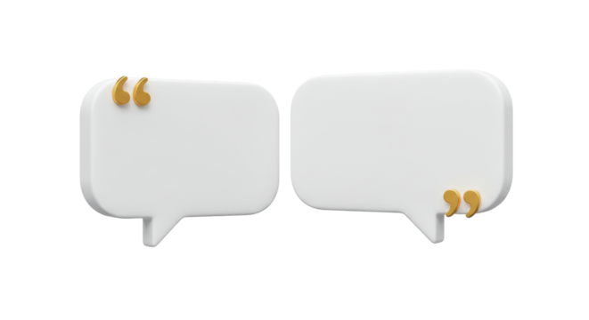 Isolated Pair of White Speech Bubbles Enhanced with Elegant Golden Quotation Accents - Powered by Adobe