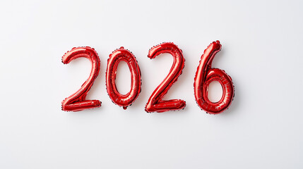 The image features shiny red balloons shaped as the numbers 2026, set against a clean white background, creating a festive and celebratory atmosphere.