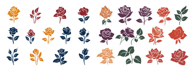 Naklejka premium A collection of rose stencils in different colors and forms, designed with unique artistic patterns