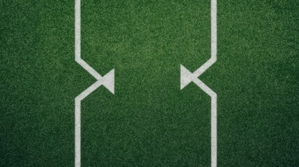 Green Turf with White Arrows and Lines for Sport or Game Layout