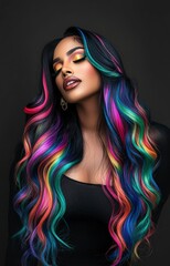 Obraz premium Woman with multicolored vibrant hair portrait