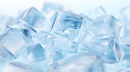 Obraz premium A cluster of transparent ice cubes with a glistening appearance are closely gathered together,