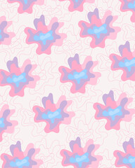 Hand drawn flower watercolor flowers pattern. Colorful hand drawn patchwork flat cartoon seamless pattern. Handmade patch work quilt style background for textile concept or fun modern backdrop design.