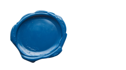 Blue wax seal on transparent background guaranteeing authenticity