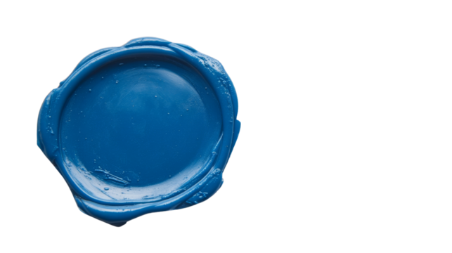 Blue wax seal on transparent background guaranteeing authenticity