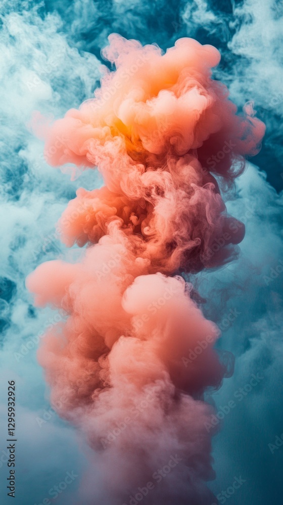 Poster Swirling pink and blue hues intertwine as soft tendrils of smoke ascend into the sky, creating a captivating visual display against the serene backdrop of a bright day