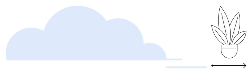 Cloud represents digital technology while pot plant symbolizes organic growth. Ideal for digital transformation, eco-tech, IT solutions, sustainability, innovation, nature and technology integration