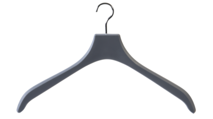 Empty gray clothes hanger on transparent background, ready for apparel
