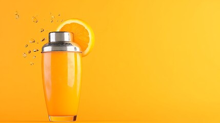 Refreshing Orange Cocktail In Shaker With Splashing Droplets, Generative AI.