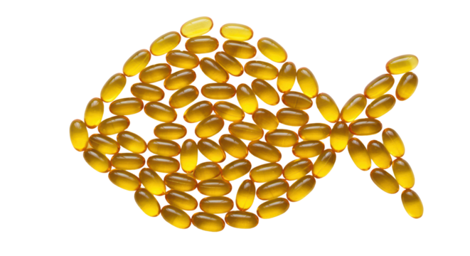 Isolated Omega 3 Fish Oil Capsules Arranged into Fish Shape
