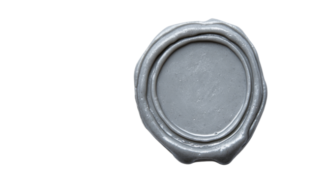 Blank metallic gray wax seal on transparent background